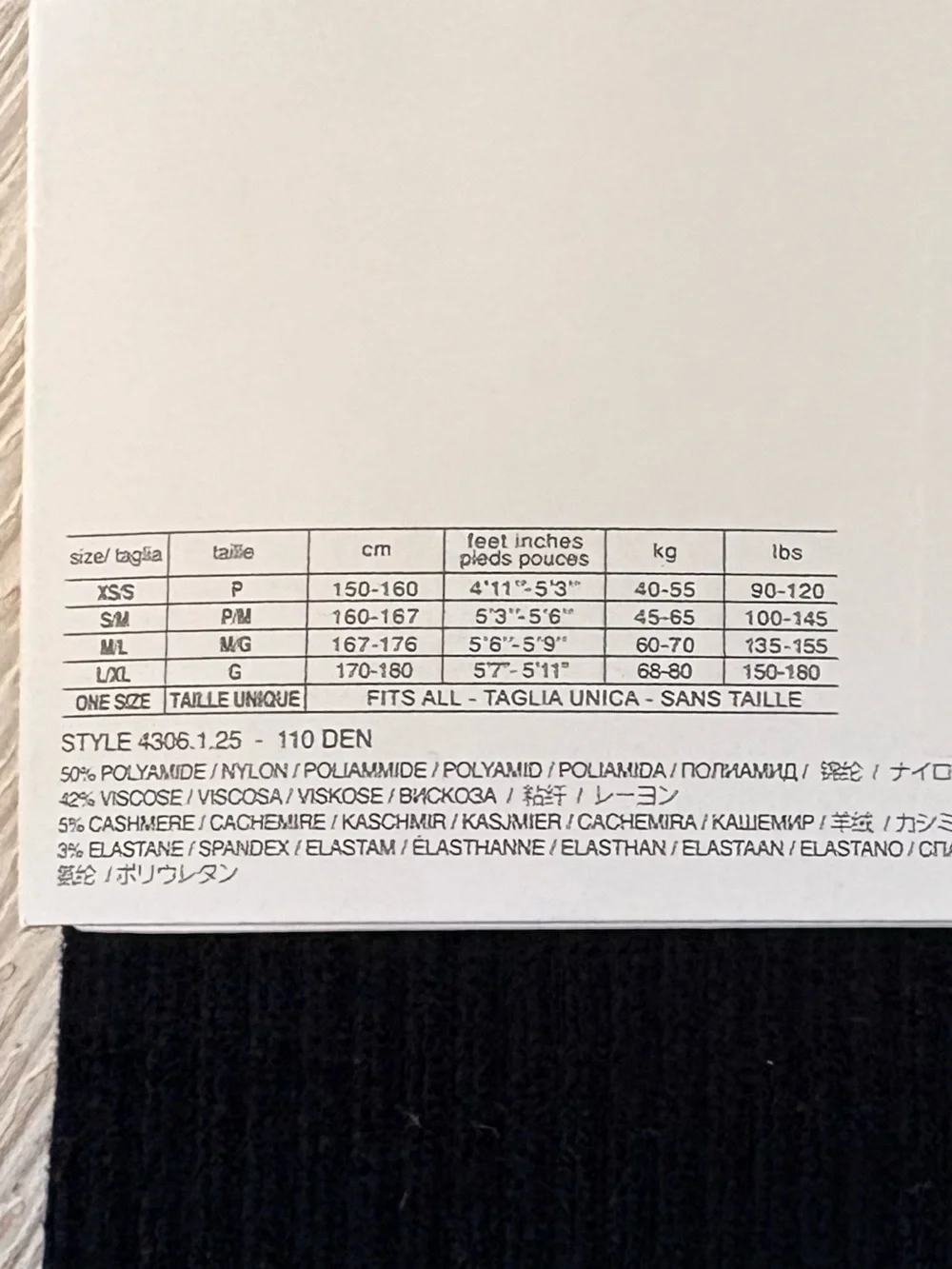 NWT Emilio Cavallini Black Cashmere Blend Ribbed Tights Size M/L Made in Italy